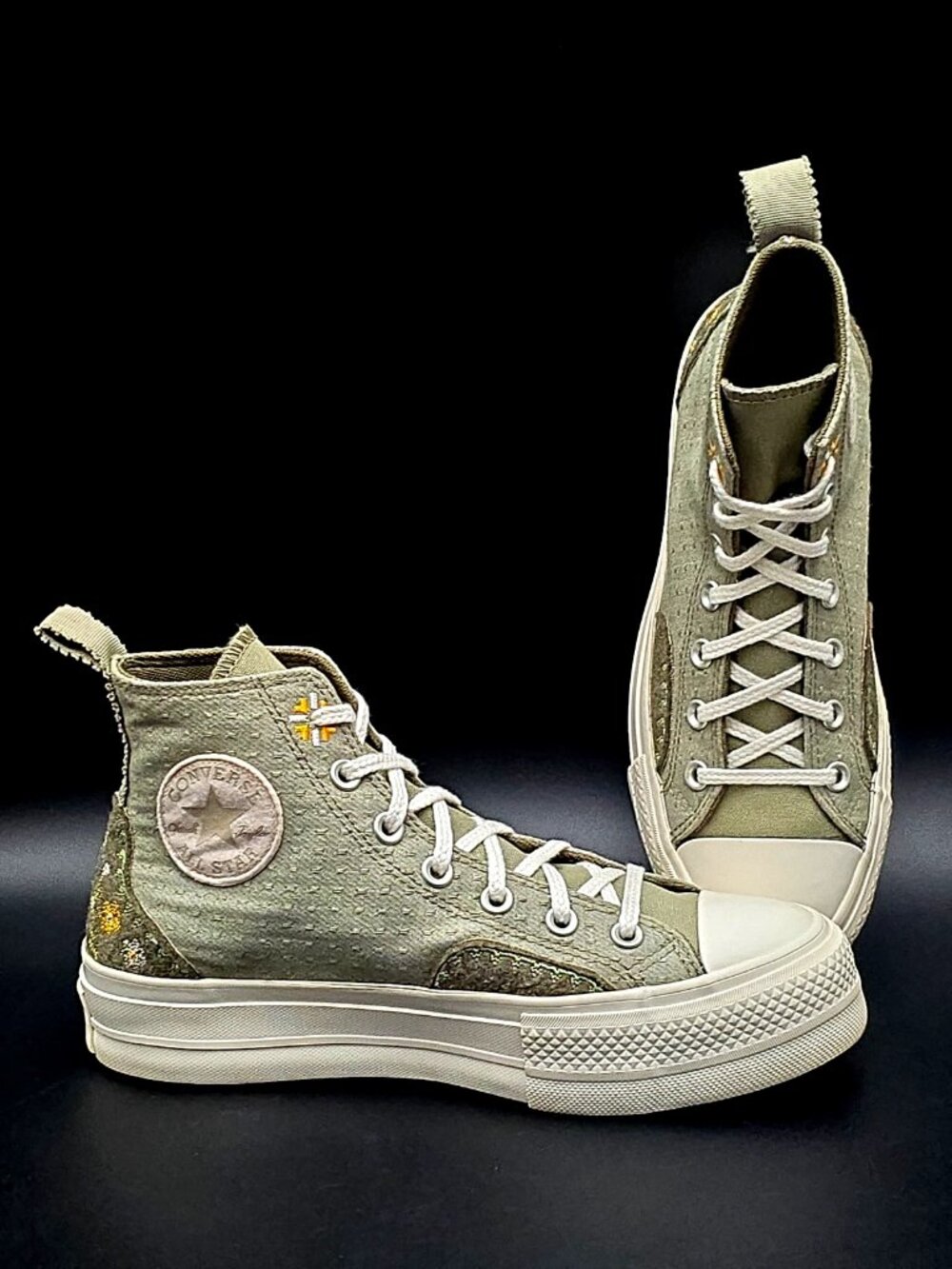 Converse Chuck Taylor All Star Lift Platform Green Floral Autumn Embroidery 7.5